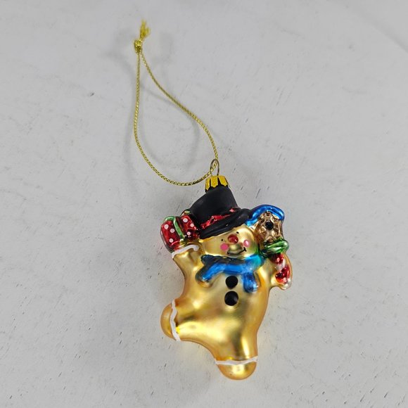 Vintage Blown Glass Gingerbread Snowman Miniature Ornaments Christmas Set of 2 - Picture 2 of 8